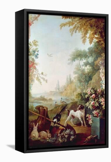 Two Rabbits, a Magpie and a Dog, from the Salon of Gilles Demarteau (1722-76) (Oil on Canvas)-Jean-Baptiste Huet-Framed Premier Image Canvas