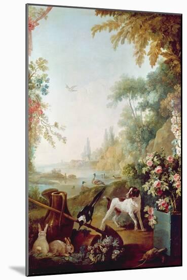 Two Rabbits, a Magpie and a Dog, from the Salon of Gilles Demarteau (1722-76) (Oil on Canvas)-Jean-Baptiste Huet-Mounted Giclee Print