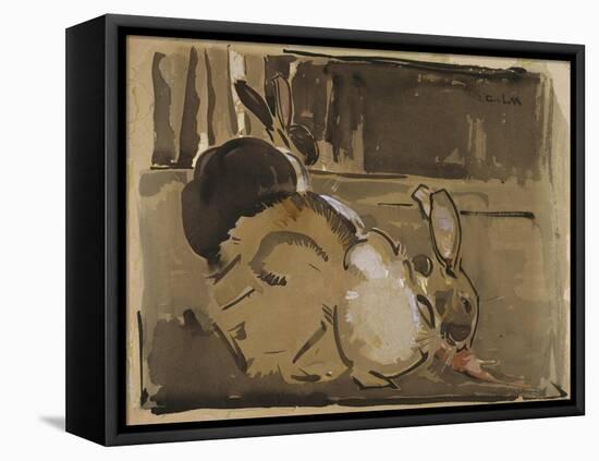 Two Rabbits, One Eating Carrots-Joseph Crawhall-Framed Premier Image Canvas