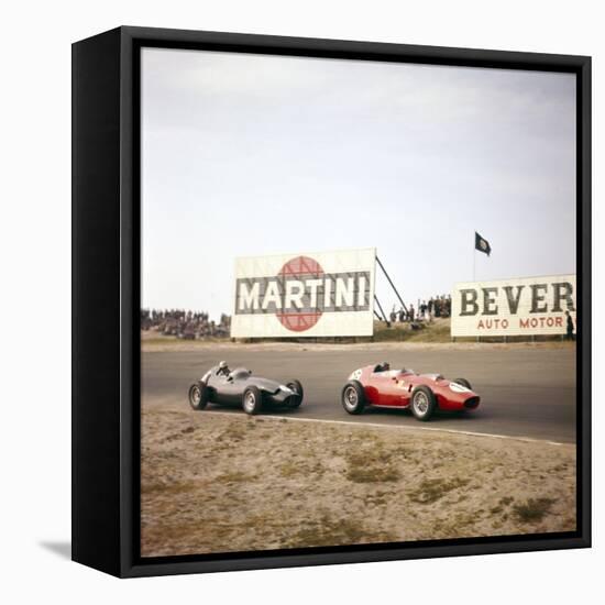 Two Racing Cars Taking a Bend, Dutch Grand Prix, Zandvoort, Holland, 1959-null-Framed Premier Image Canvas