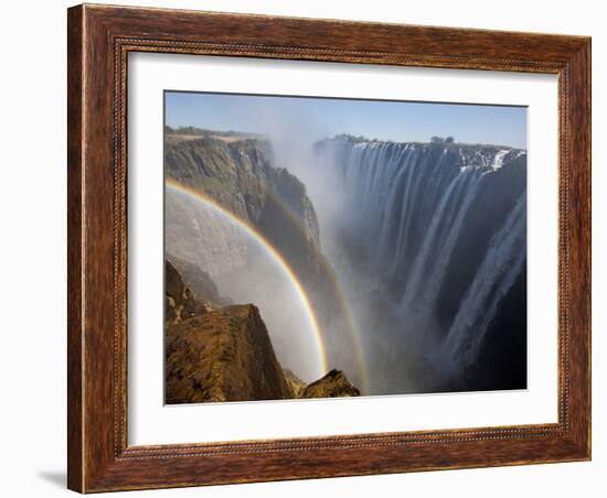 Two Rainbows Rest in Between Zimbabwe and Zambia Seen from the Zambian Side of Victoria Falls.-Karine Aigner-Framed Photographic Print