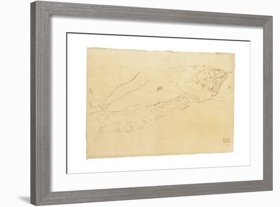 Two Reclining Nudes, c.1913-Gustav Klimt-Framed Giclee Print