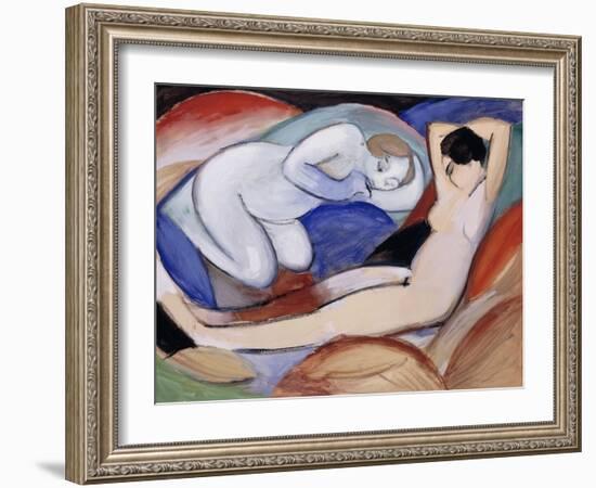 Two Reclining Nudes; Zwei Liegende Akte, 1912-Franz Marc-Framed Giclee Print