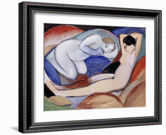 Two Reclining Nudes; Zwei Liegende Akte, 1912-Franz Marc-Framed Giclee Print