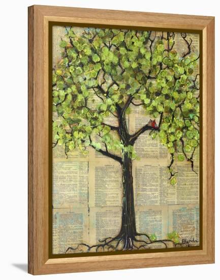 Two Red Cardinal Love Birds in a Tree-Blenda Tyvoll-Framed Stretched Canvas