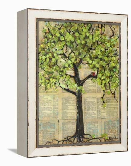 Two Red Cardinal Love Birds in a Tree-Blenda Tyvoll-Framed Stretched Canvas