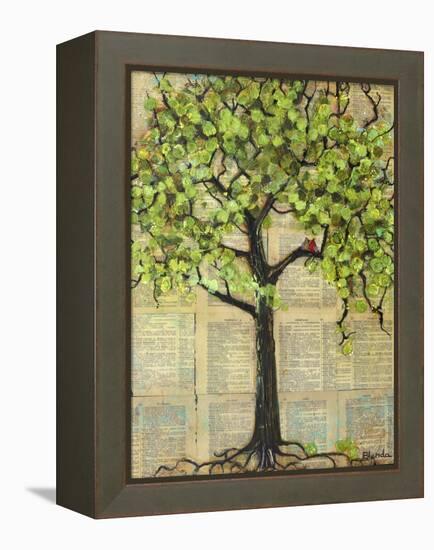 Two Red Cardinal Love Birds in a Tree-Blenda Tyvoll-Framed Stretched Canvas