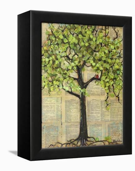 Two Red Cardinal Love Birds in a Tree-Blenda Tyvoll-Framed Stretched Canvas