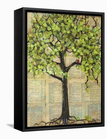 Two Red Cardinal Love Birds in a Tree-Blenda Tyvoll-Framed Stretched Canvas