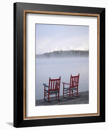 Two Red Rockers on Dock at Sunrise, Lake Mooselookmegontic, Maine-Nance Trueworthy-Framed Photographic Print