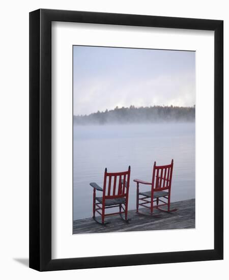 Two Red Rockers on Dock at Sunrise, Lake Mooselookmegontic, Maine-Nance Trueworthy-Framed Photographic Print