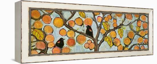 Two Red Winged Blackbirds Sitting in a Tree-Blenda Tyvoll-Framed Stretched Canvas