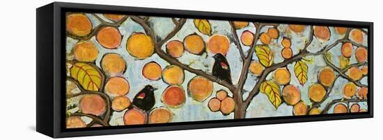 Two Red Winged Blackbirds Sitting in a Tree-Blenda Tyvoll-Framed Stretched Canvas