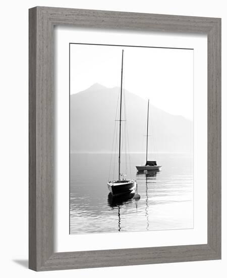 Two Sail Boats in Early Morning on the Mountain Lake. Black and White Photography. Salzkammergut, A-Kletr-Framed Photographic Print