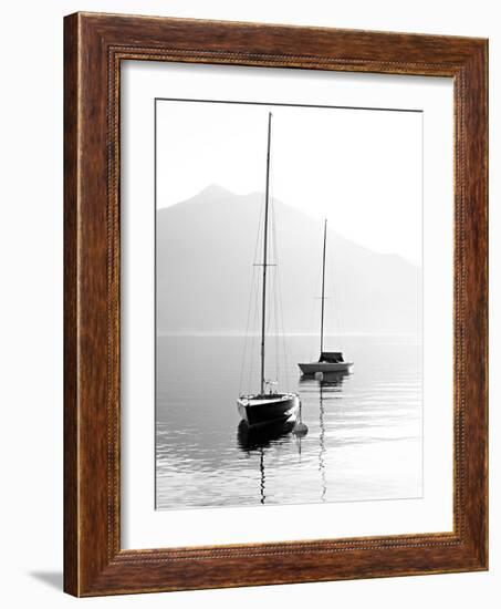 Two Sail Boats in Early Morning on the Mountain Lake. Black and White Photography. Salzkammergut, A-Kletr-Framed Photographic Print