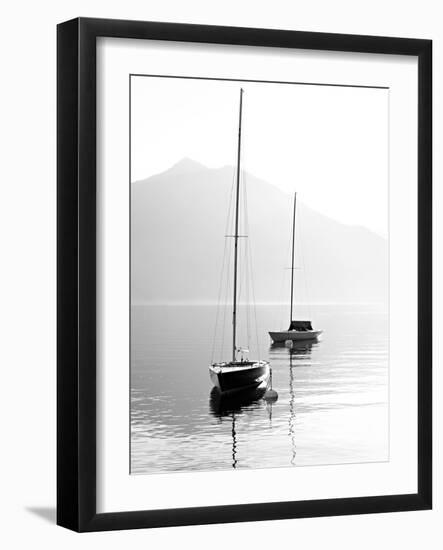 Two Sail Boats in Early Morning on the Mountain Lake. Black and White Photography. Salzkammergut, A-Kletr-Framed Photographic Print