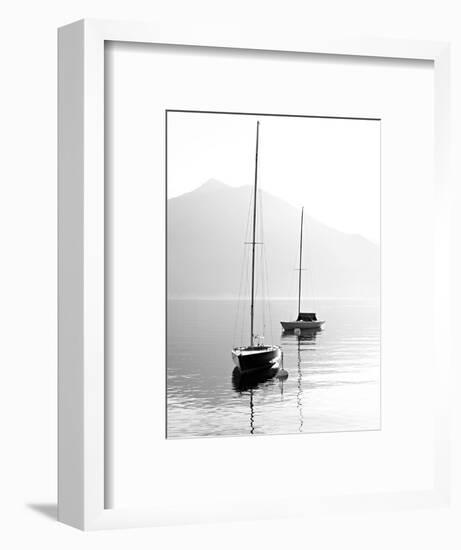 Two Sail Boats in Early Morning on the Mountain Lake. Black and White Photography. Salzkammergut, A-Kletr-Framed Photographic Print
