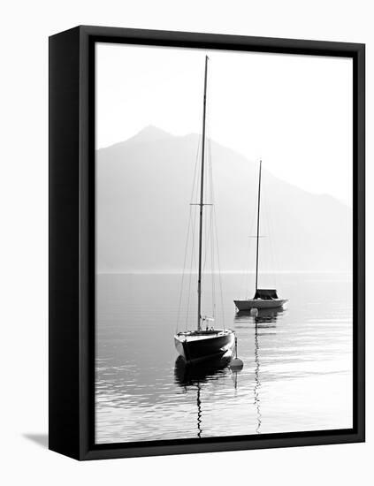 Two Sail Boats in Early Morning on the Mountain Lake. Black and White Photography. Salzkammergut, A-Kletr-Framed Premier Image Canvas