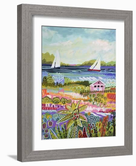 Two Sailboats and Cottage I-Karen Fields-Framed Art Print