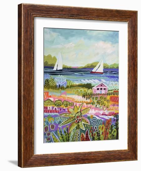 Two Sailboats and Cottage I-Karen Fields-Framed Art Print