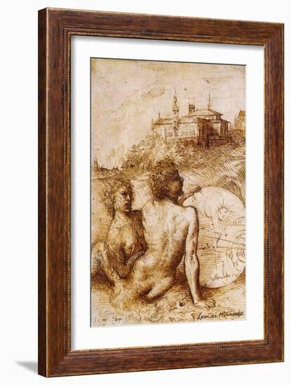 Two Satyrs with an Astrological Disc in a Landscape-null-Framed Giclee Print