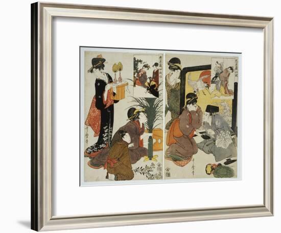 Two Scenes from the Series 'Loyal League' Depicting Everyday Life of an Edo Period Household-Kitagawa Utamaro-Framed Giclee Print