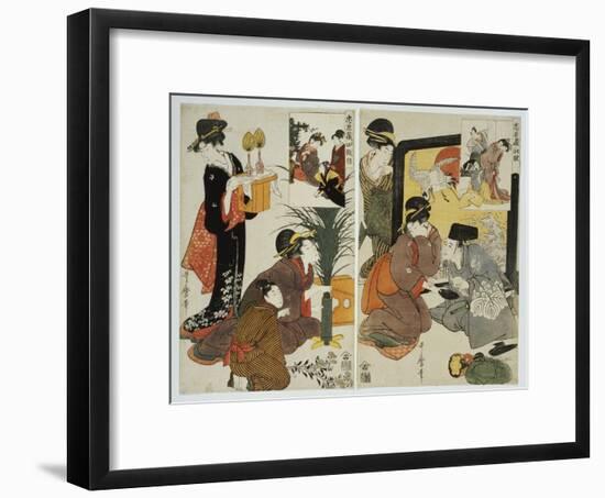 Two Scenes from the Series 'Loyal League' Depicting Everyday Life of an Edo Period Household-Kitagawa Utamaro-Framed Giclee Print