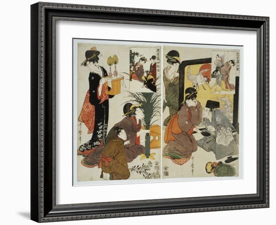 Two Scenes from the Series 'Loyal League' Depicting Everyday Life of an Edo Period Household-Kitagawa Utamaro-Framed Giclee Print