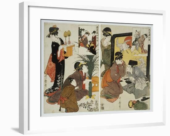 Two Scenes from the Series 'Loyal League' Depicting Everyday Life of an Edo Period Household-Kitagawa Utamaro-Framed Giclee Print