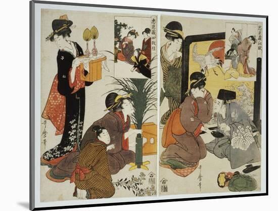 Two Scenes from the Series 'Loyal League' Depicting Everyday Life of an Edo Period Household-Kitagawa Utamaro-Mounted Premium Giclee Print