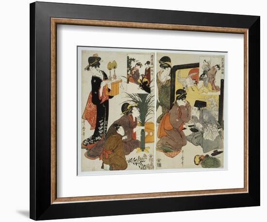 Two Scenes from the Series 'Loyal League' Depicting Everyday Life of an Edo Period Household-Kitagawa Utamaro-Framed Giclee Print