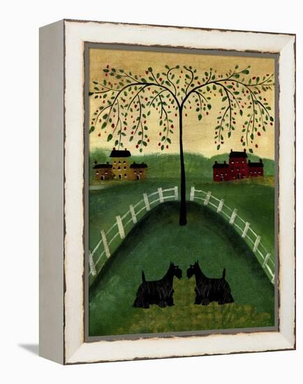 Two Scottie Dogs Under A Willow Tree-Cheryl Bartley-Framed Premier Image Canvas