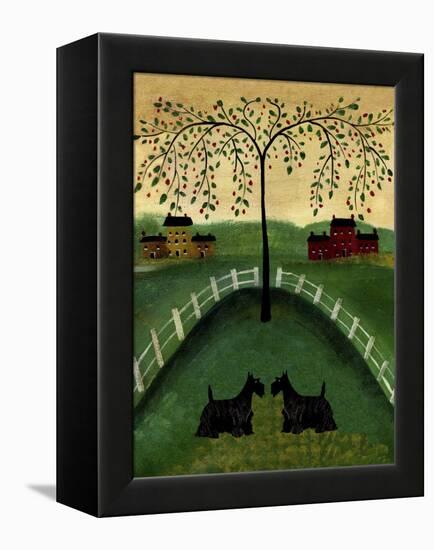 Two Scottie Dogs Under A Willow Tree-Cheryl Bartley-Framed Premier Image Canvas