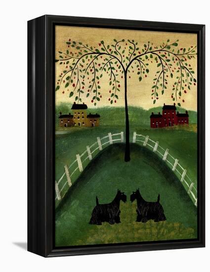 Two Scottie Dogs Under A Willow Tree-Cheryl Bartley-Framed Premier Image Canvas