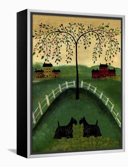 Two Scottie Dogs Under A Willow Tree-Cheryl Bartley-Framed Premier Image Canvas