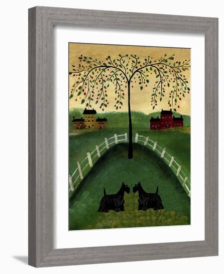 Two Scottie Dogs Under A Willow Tree-Cheryl Bartley-Framed Giclee Print