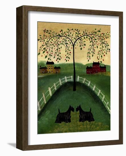 Two Scottie Dogs Under A Willow Tree-Cheryl Bartley-Framed Giclee Print