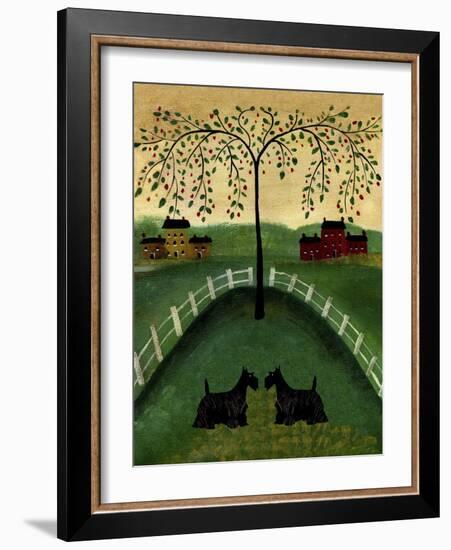 Two Scottie Dogs Under A Willow Tree-Cheryl Bartley-Framed Giclee Print