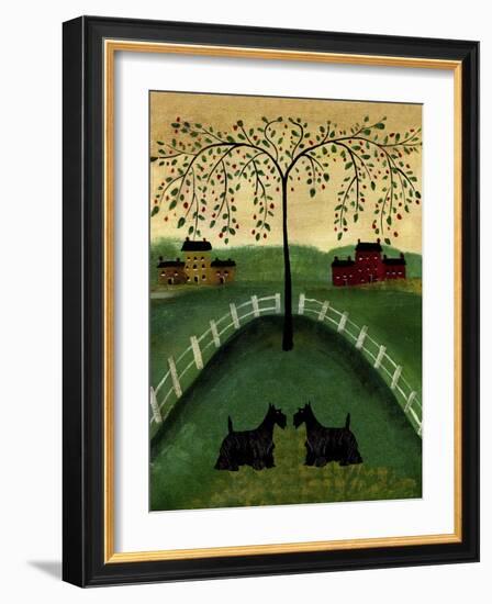 Two Scottie Dogs Under A Willow Tree-Cheryl Bartley-Framed Giclee Print