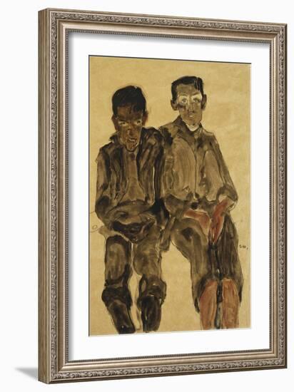 Two Seated Boys; Zwei Sitzende Knaben, 1910-Egon Schiele-Framed Giclee Print