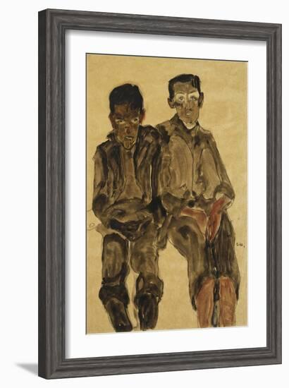 Two Seated Boys; Zwei Sitzende Knaben, 1910-Egon Schiele-Framed Giclee Print