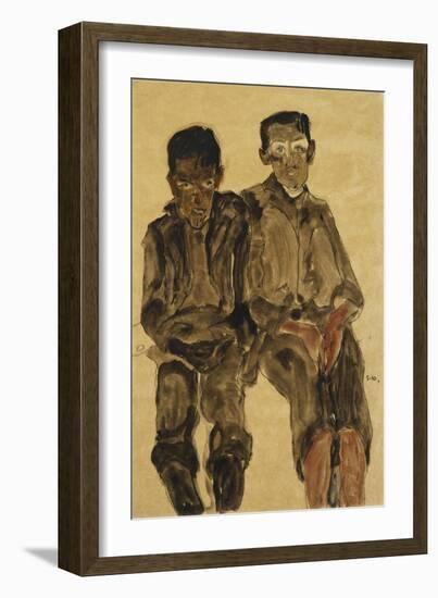 Two Seated Boys; Zwei Sitzende Knaben, 1910-Egon Schiele-Framed Giclee Print