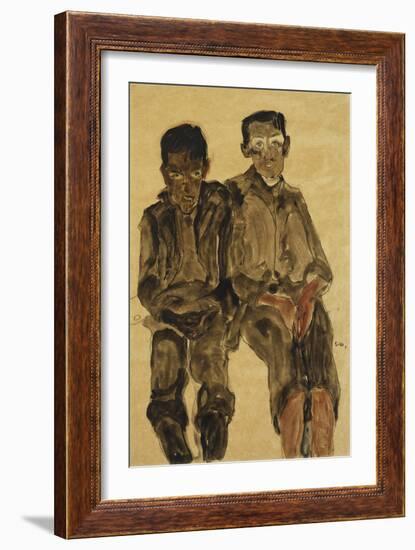 Two Seated Boys; Zwei Sitzende Knaben, 1910-Egon Schiele-Framed Giclee Print