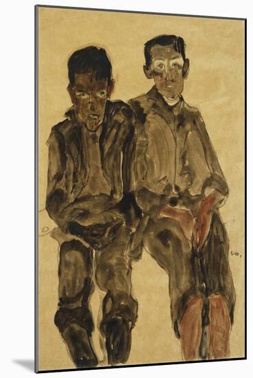 Two Seated Boys; Zwei Sitzende Knaben, 1910-Egon Schiele-Mounted Giclee Print