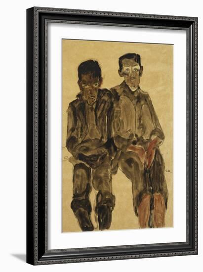 Two Seated Boys; Zwei Sitzende Knaben, 1910-Egon Schiele-Framed Giclee Print