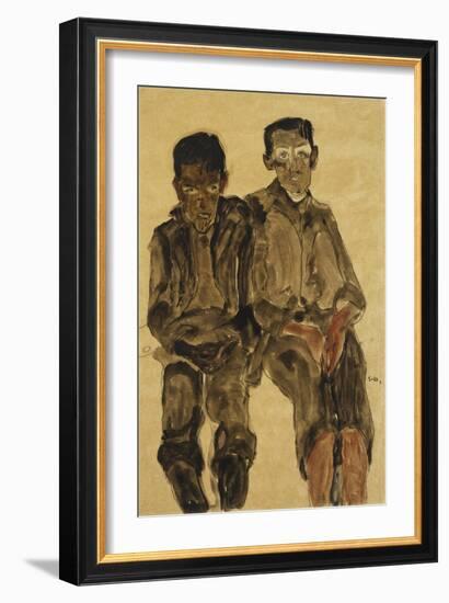 Two Seated Boys; Zwei Sitzende Knaben, 1910-Egon Schiele-Framed Giclee Print