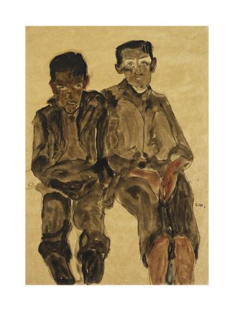 Two Women Embracing Fine Art Print Egon Schiele Reproductions