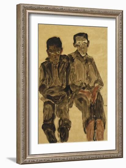 Two Seated Boys-Egon Schiele-Framed Giclee Print