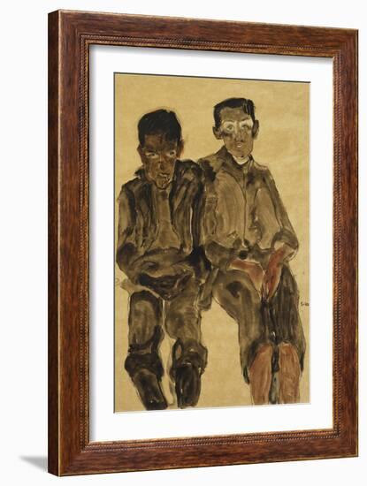 Two Seated Boys-Egon Schiele-Framed Giclee Print