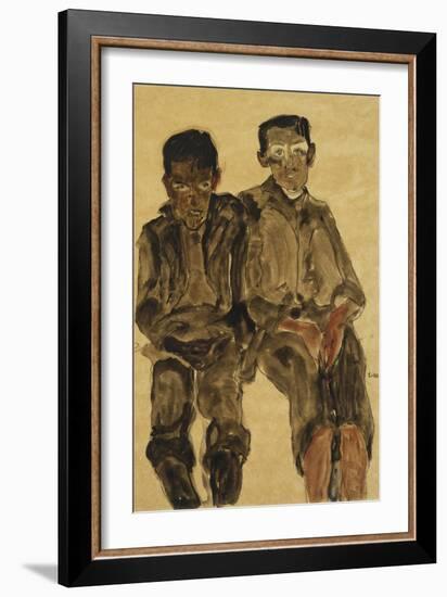 Two Seated Boys-Egon Schiele-Framed Giclee Print